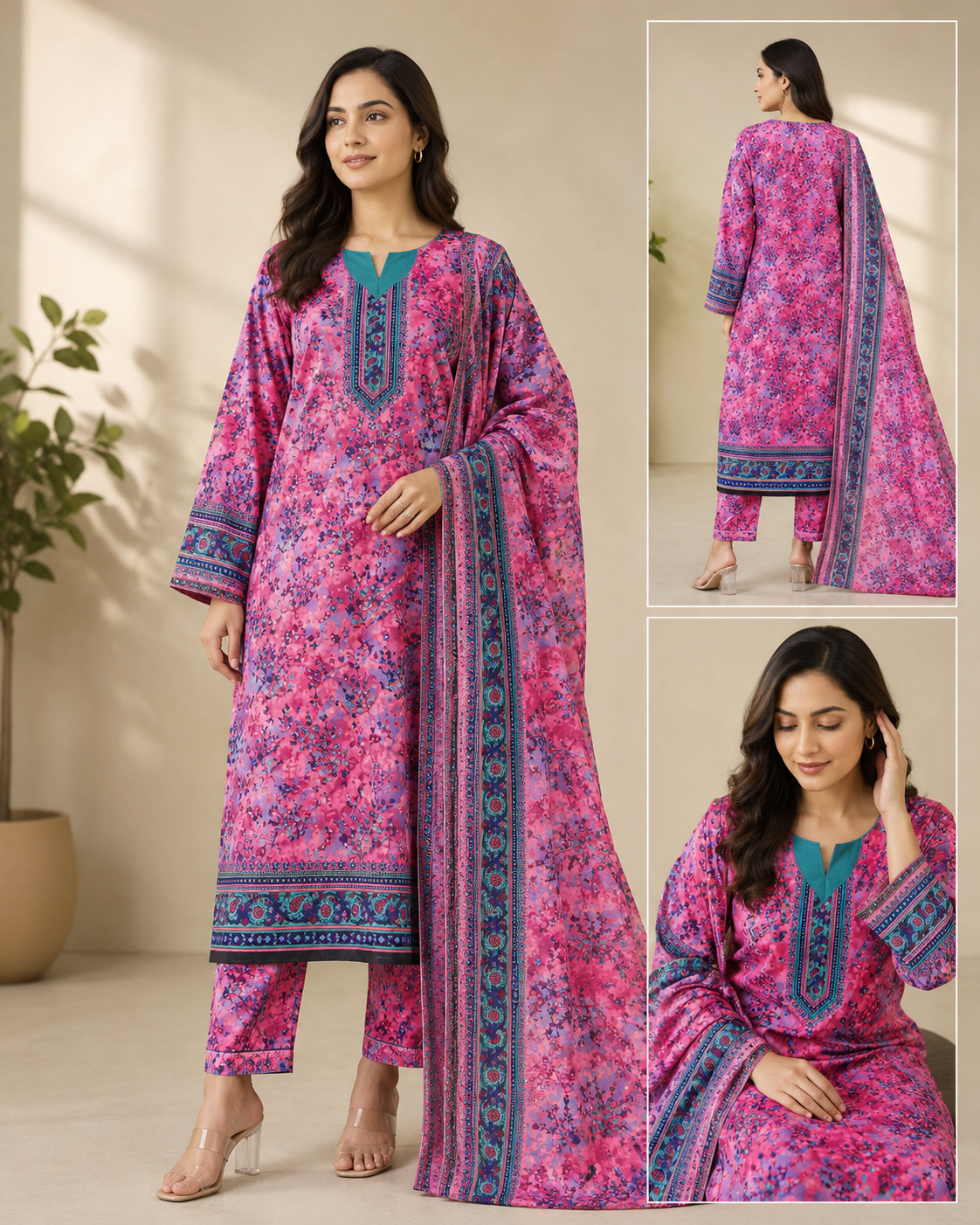 2 Pcs Women's Stitched Linen Block Printed Shirt And Trouser